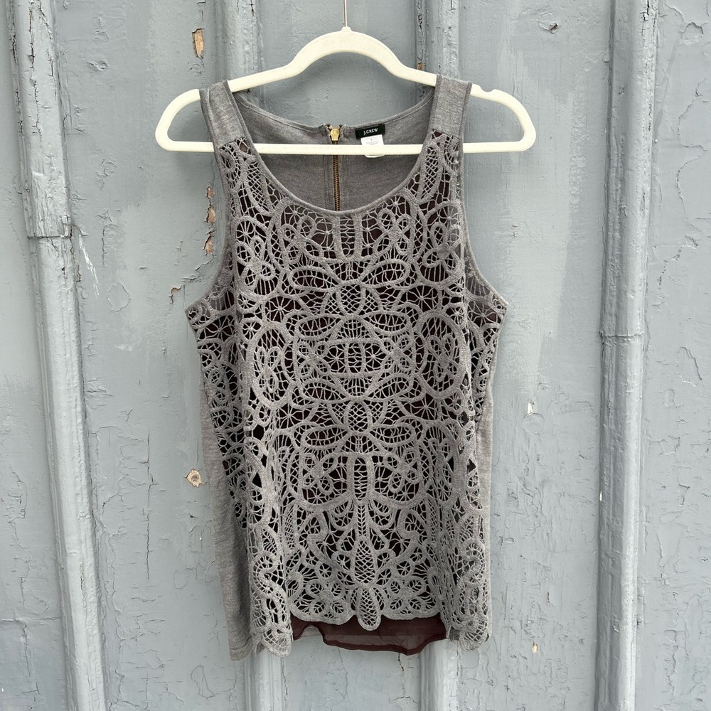 J Crew Merino blend lace front tank, size L - Picture 1 of 5